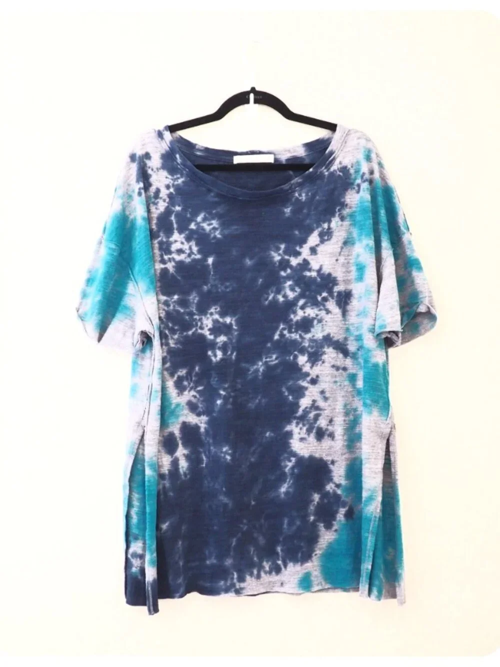 We The Free People Oversized Blue Tie-Dye Short Sleeve Tee Shirt sz M